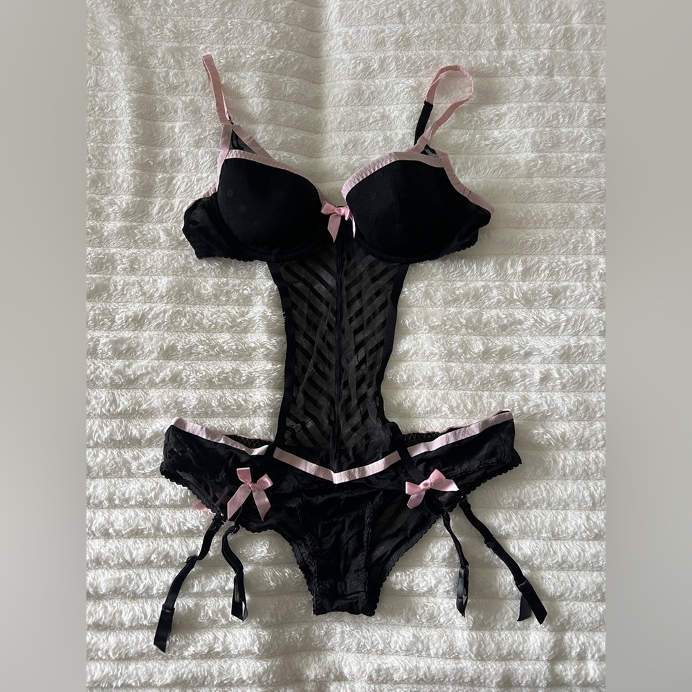 Sexy Little Things Garter Teddy Lingerie Black Pink L Victoria’s Secret